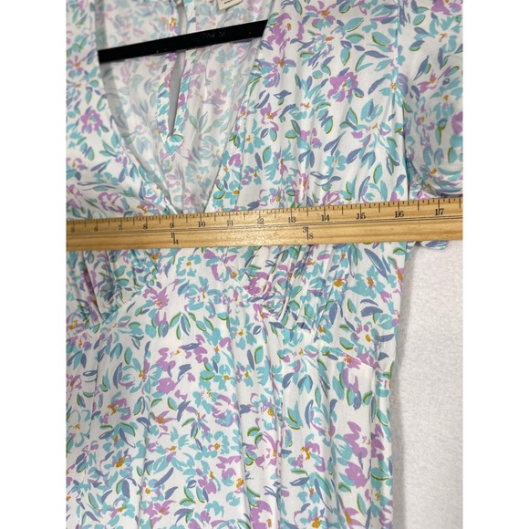 Billabong Floral Print Midi Women Dress V Neck Flutter Sleeve Size M Open Leg - Picture 7 of 14